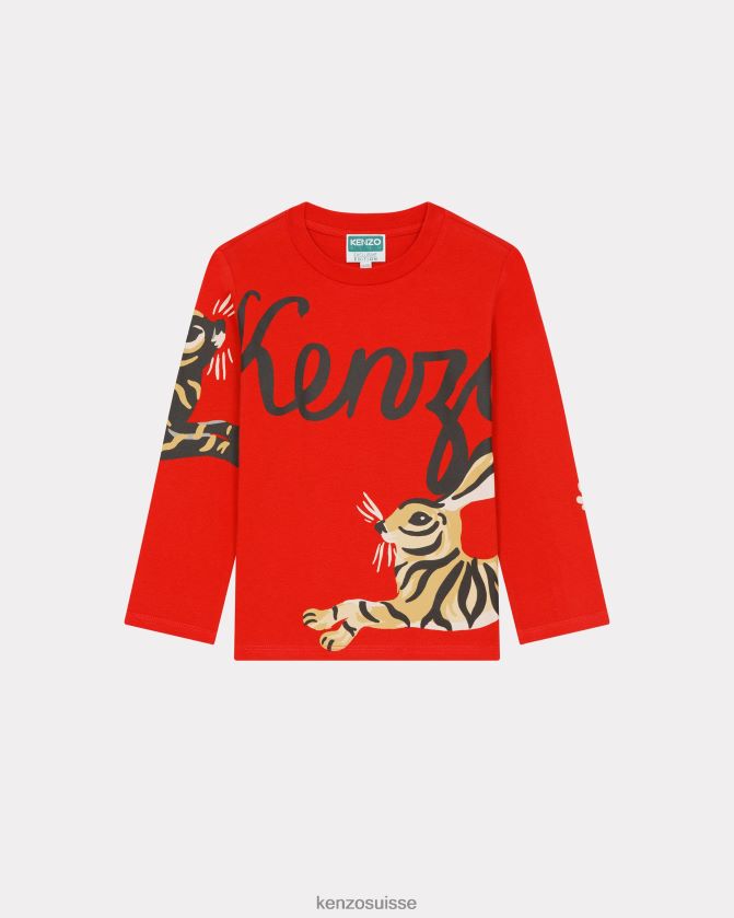 Kenzo t-shirt capsule du nouvel an chinois enfants rouge moyen D2804X791 vêtements
