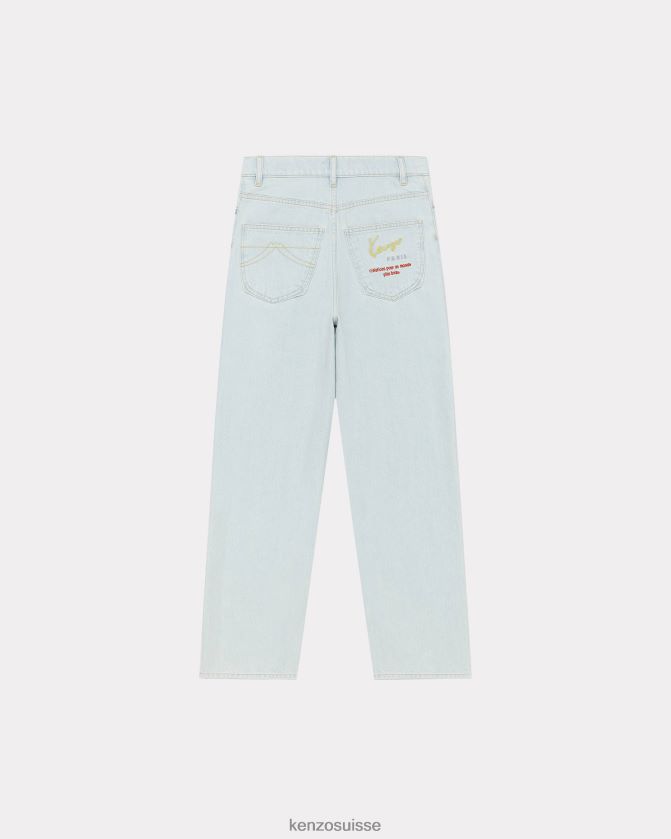 Kenzo jean carotte de voyage femmes denim bleu décoloré D2804X589 vêtements