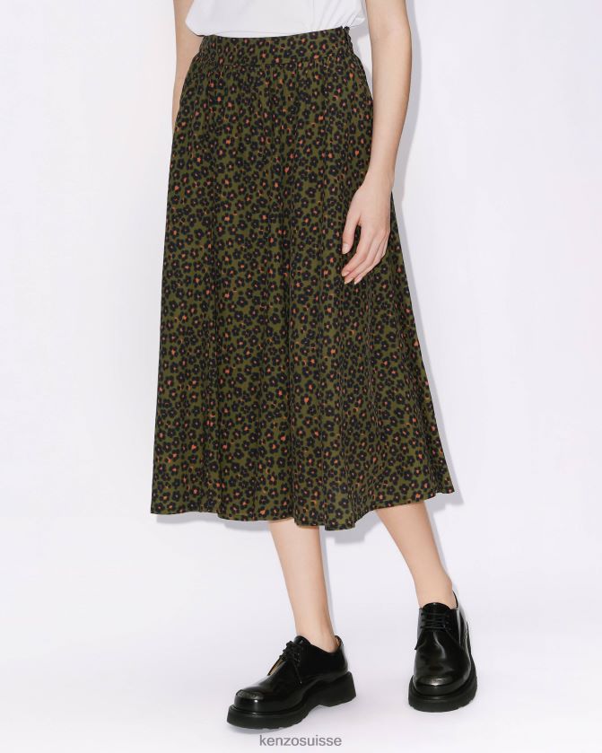 Kenzo jupe midi hana léopard femmes kaki D2804X519 vêtements