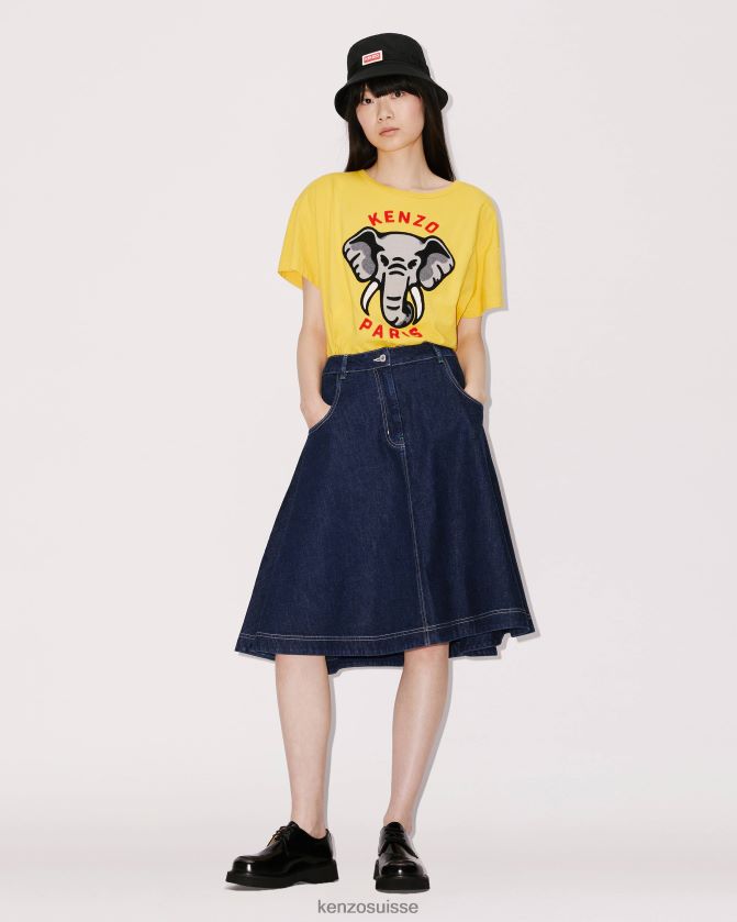 Kenzo jupe évasée en jean femmes rincer le denim bleu D2804X686 vêtements