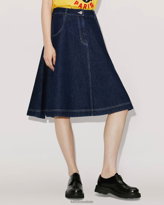 Kenzo jupe évasée en jean femmes rincer le denim bleu D2804X686 vêtements