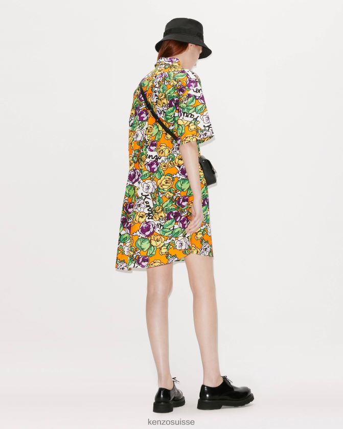 Kenzo robe chemise à fleurs hawaïennes femmes orange moyen D2804X642 vêtements
