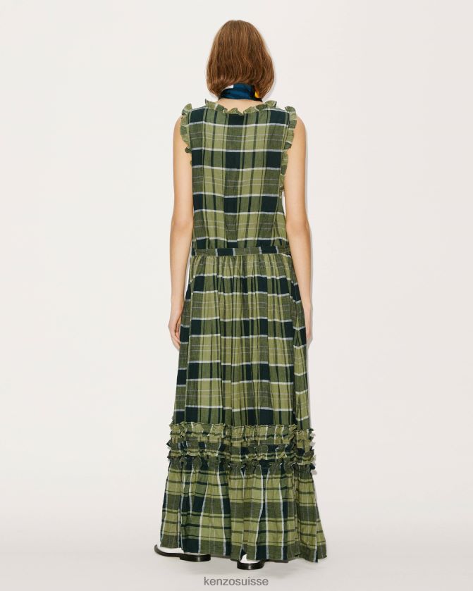 Kenzo robe en lin à carreaux femmes herbe verte D2804X661 vêtements