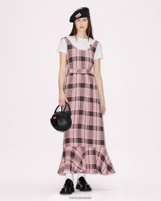 Kenzo robe longue en lin à carreaux femmes glycine D2804X585 vêtements