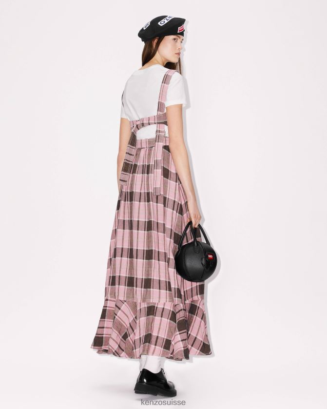 Kenzo robe longue en lin à carreaux femmes glycine D2804X585 vêtements