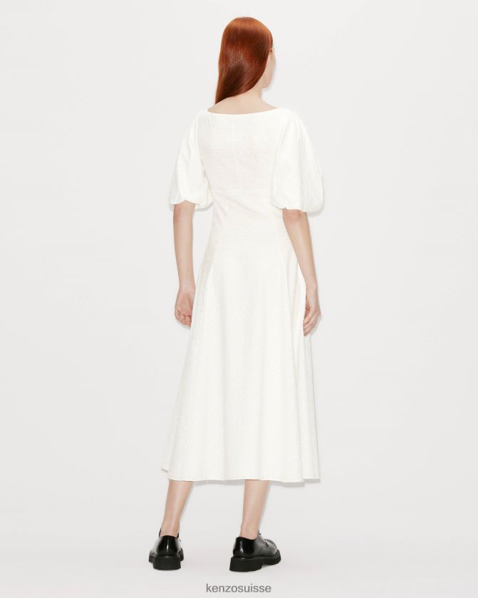 Kenzo robe midi en broderie anglaise femmes blanc cassé D2804X489 vêtements