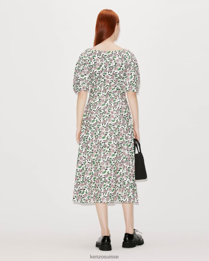 Kenzo robe midi en broderie anglaise femmes blanc cassé D2804X616 vêtements