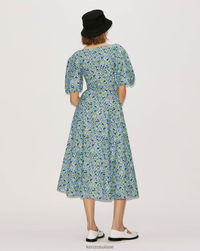 Kenzo robe midi en broderie anglaise femmes cyan D2804X665 vêtements