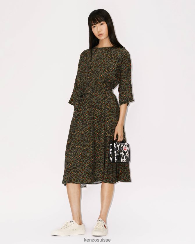 Kenzo robe midi hana léopard femmes kaki D2804X501 vêtements