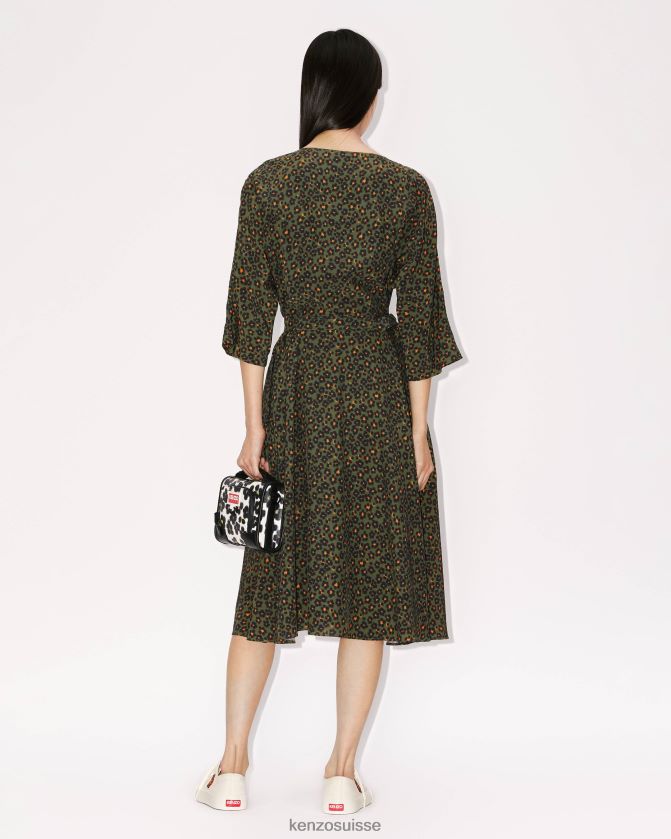Kenzo robe midi hana léopard femmes kaki D2804X501 vêtements