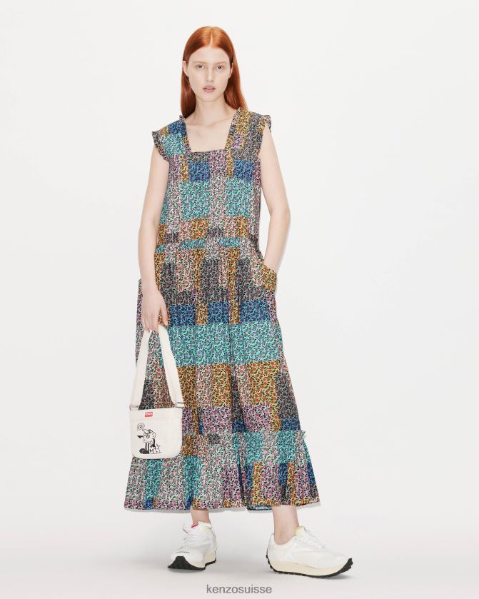 Kenzo robe midi plissée patchwork femmes multicolore D2804X673 vêtements