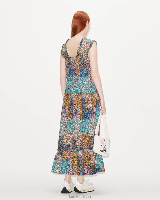 Kenzo robe midi plissée patchwork femmes multicolore D2804X673 vêtements