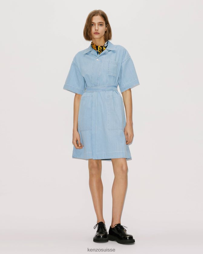 Kenzo robe portefeuille en jean femmes denim bleu décoloré D2804X444 vêtements