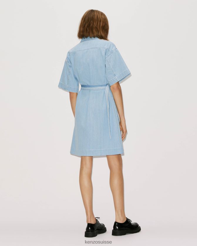 Kenzo robe portefeuille en jean femmes denim bleu décoloré D2804X444 vêtements