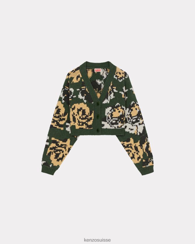 Kenzo cardigan court en laine à fleurs de pixels femmes kaki D2804X508 vêtements