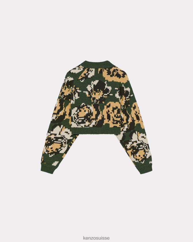 Kenzo cardigan court en laine à fleurs de pixels femmes kaki D2804X508 vêtements