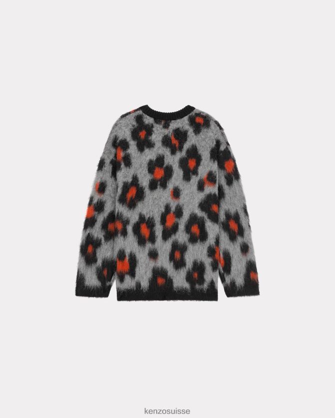 Kenzo cardigan en laine hana léopard femmes gris brumeux D2804X629 vêtements