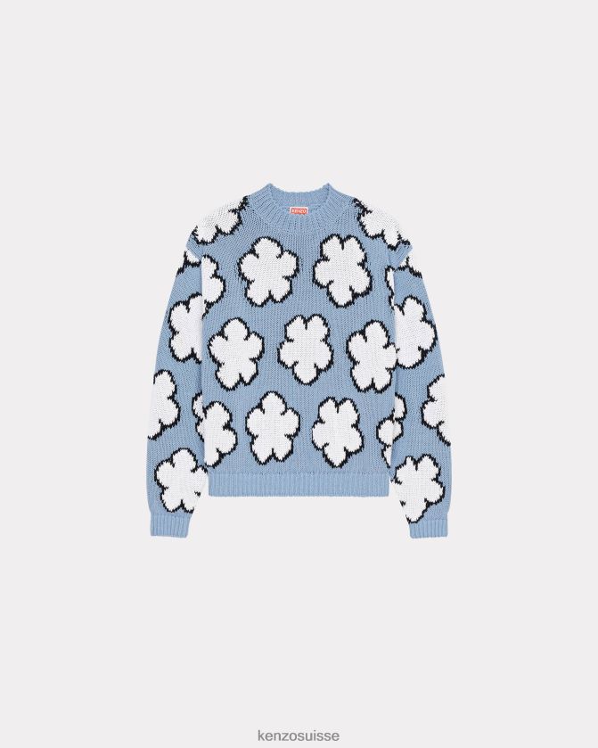 Kenzo pull à fleurs boké femmes cyan D2804X597 vêtements