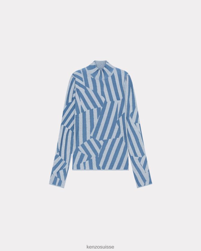 Kenzo pull à rayures éblouissantes femmes cyan D2804X618 vêtements