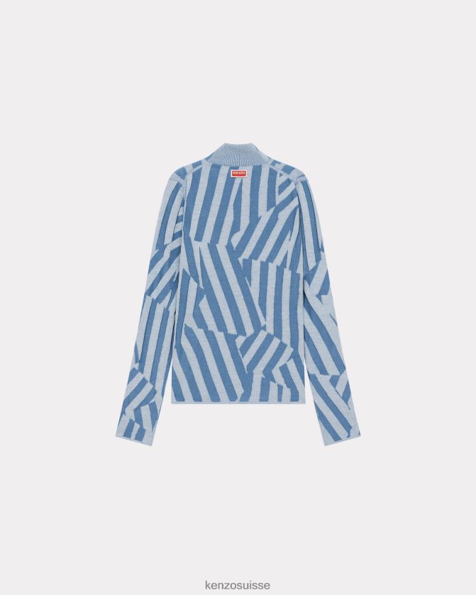 Kenzo pull à rayures éblouissantes femmes cyan D2804X618 vêtements