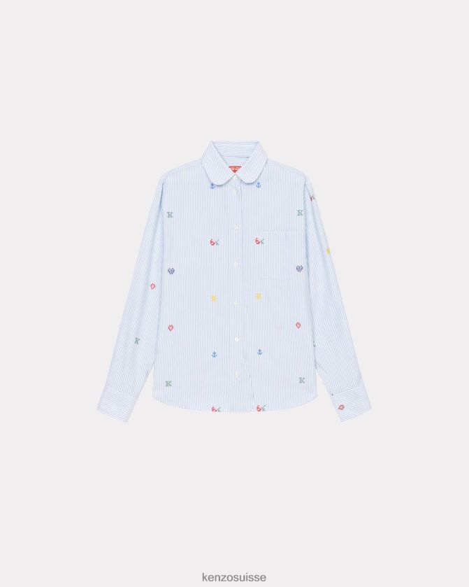 Kenzo chemise oxford coupe droite pixel femmes bleu clair D2804X685 vêtements