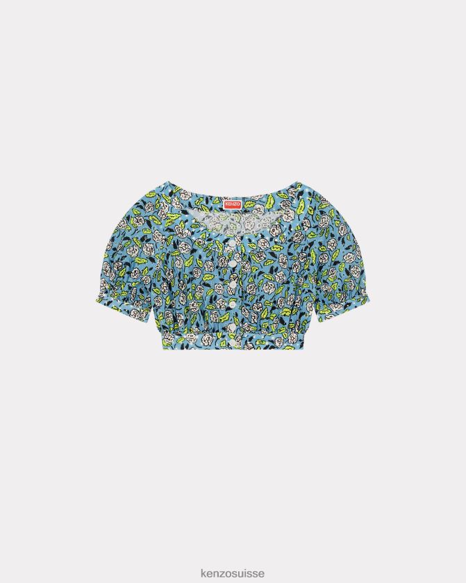Kenzo haut raccourci en broderie anglaise femmes cyan D2804X582 vêtements