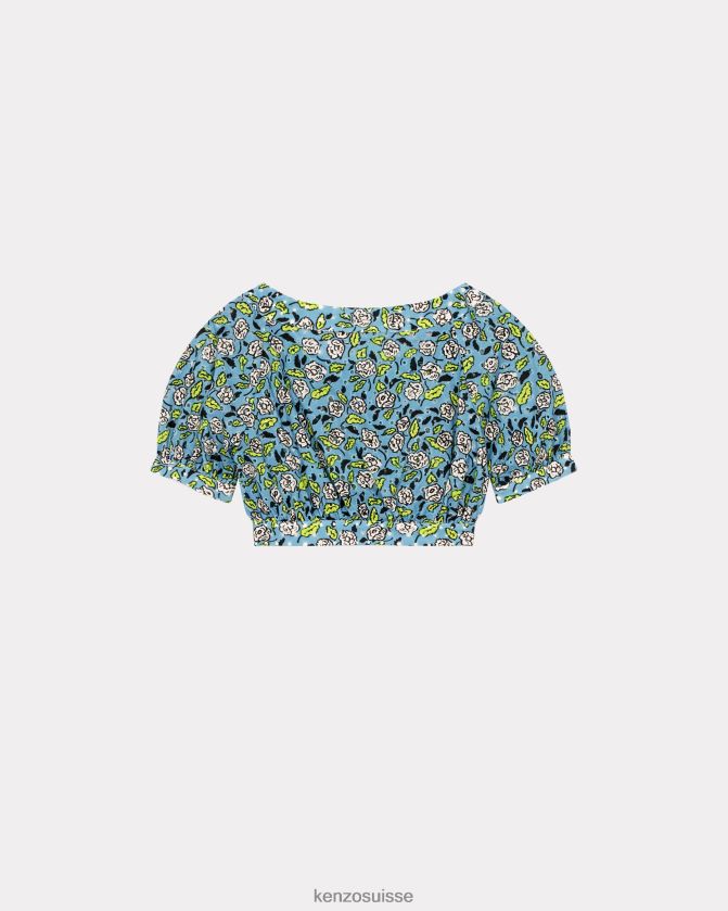 Kenzo haut raccourci en broderie anglaise femmes cyan D2804X582 vêtements