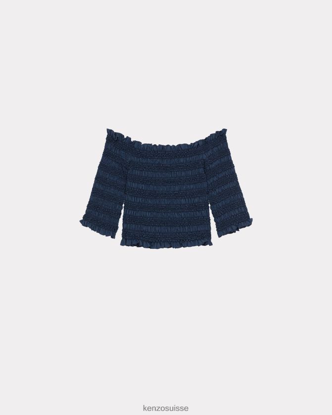 Kenzo top court smocké femmes bleu nuit D2804X451 vêtements