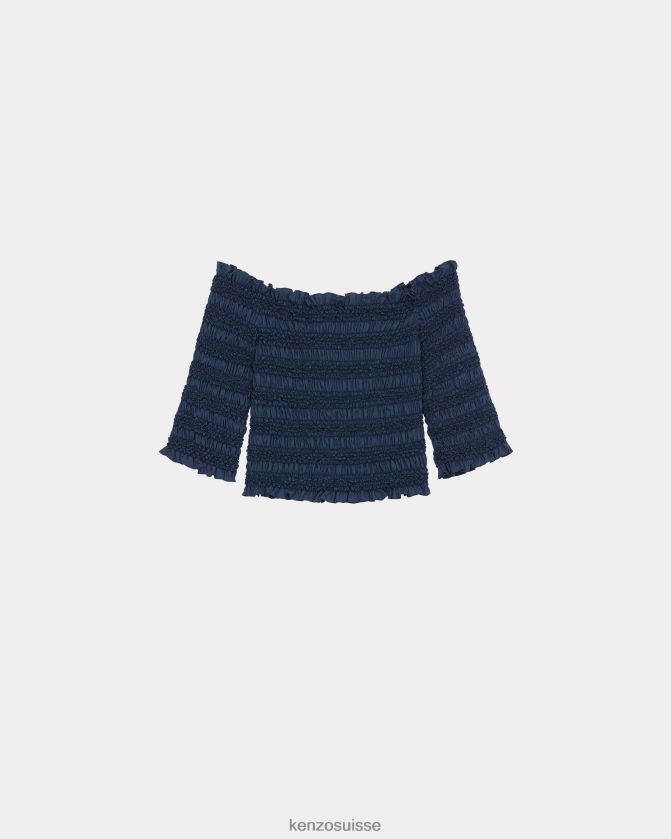 Kenzo top court smocké femmes bleu nuit D2804X451 vêtements