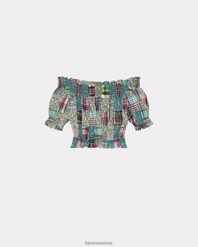 Kenzo top court smocké patchwork femmes multicolore D2804X576 vêtements