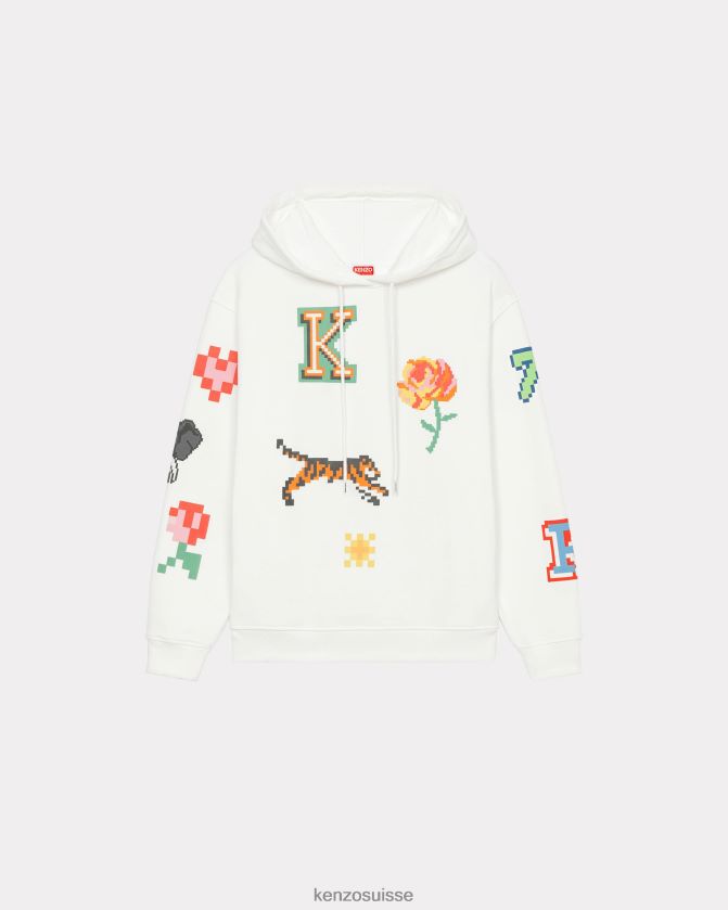Kenzo sweat à capuche pixel femmes blanc cassé D2804X540 vêtements