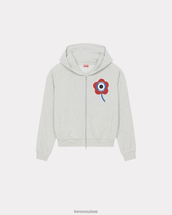 Kenzo sweat à capuche zippé avec écusson Target femmes gris pale D2804X617 vêtements