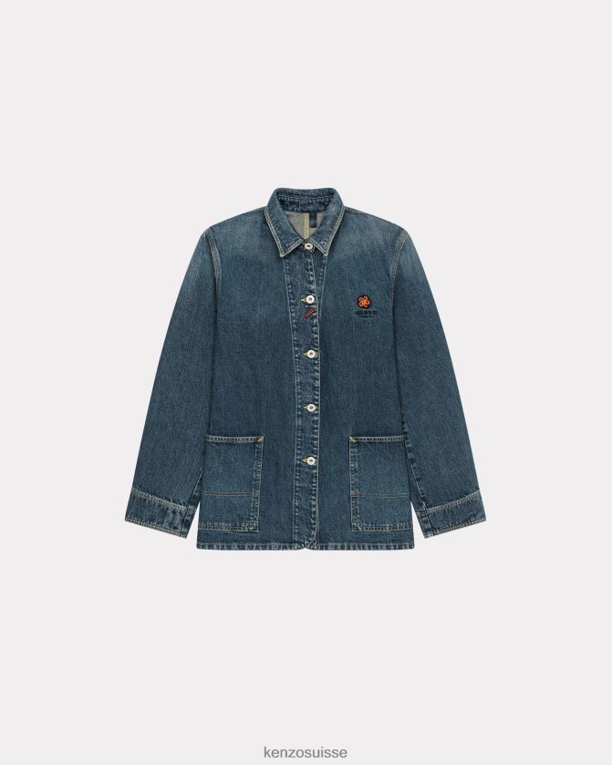 Kenzo Veste de travail en jean à écusson Boke Flower femmes denim bleu pierre foncé D2804X382 vêtements