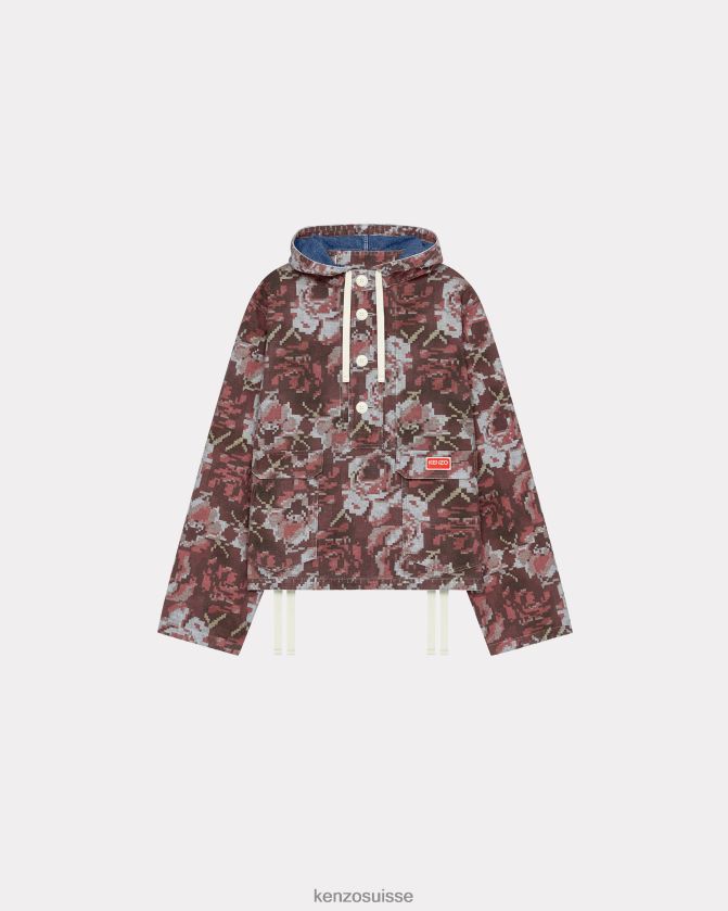 Kenzo veste-chemise en jean à capuche Pixel femmes rouge moyen D2804X574 vêtements