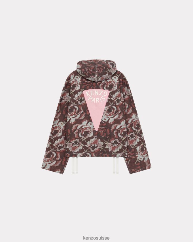 Kenzo veste-chemise en jean à capuche Pixel femmes rouge moyen D2804X574 vêtements