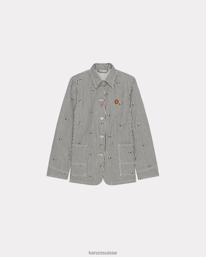 Kenzo veste de travail en jean à rayures pixel femmes rincer le denim bleu D2804X408 vêtements