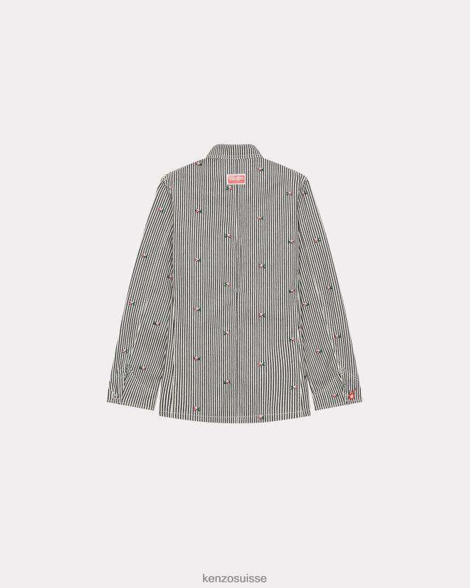 Kenzo veste de travail en jean à rayures pixel femmes rincer le denim bleu D2804X408 vêtements