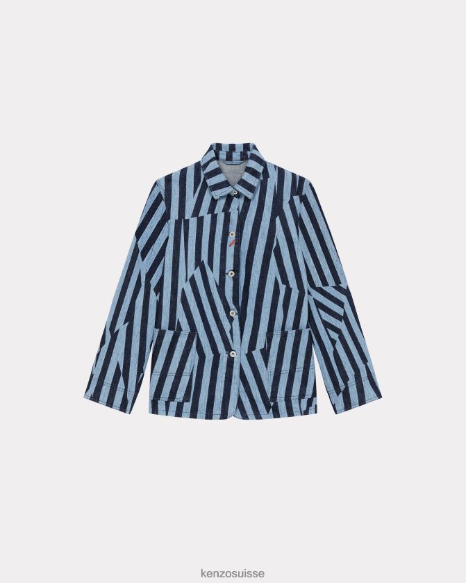 Kenzo veste en jean japonaise à rayures éblouissantes femmes rincer le denim bleu D2804X504 vêtements
