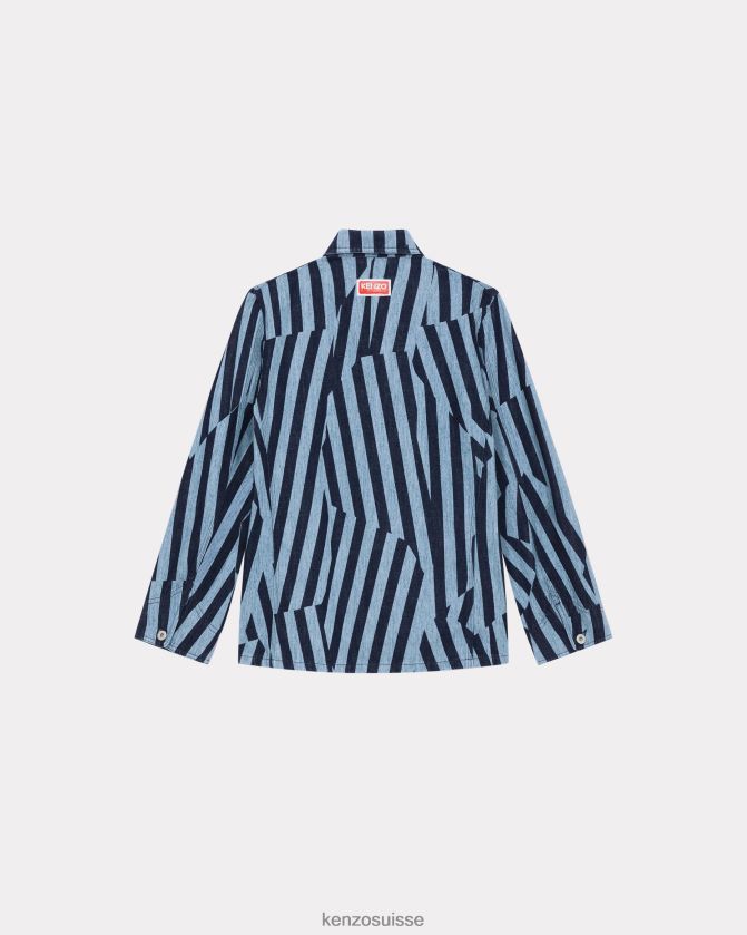 Kenzo veste en jean japonaise à rayures éblouissantes femmes rincer le denim bleu D2804X504 vêtements