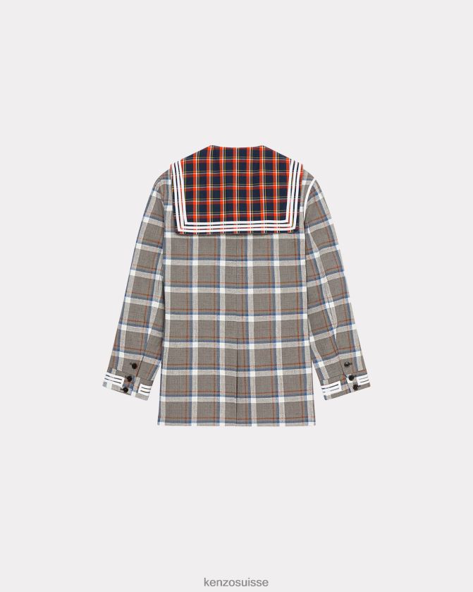 Kenzo veste en lin à carreaux femmes gris brumeux D2804X666 vêtements