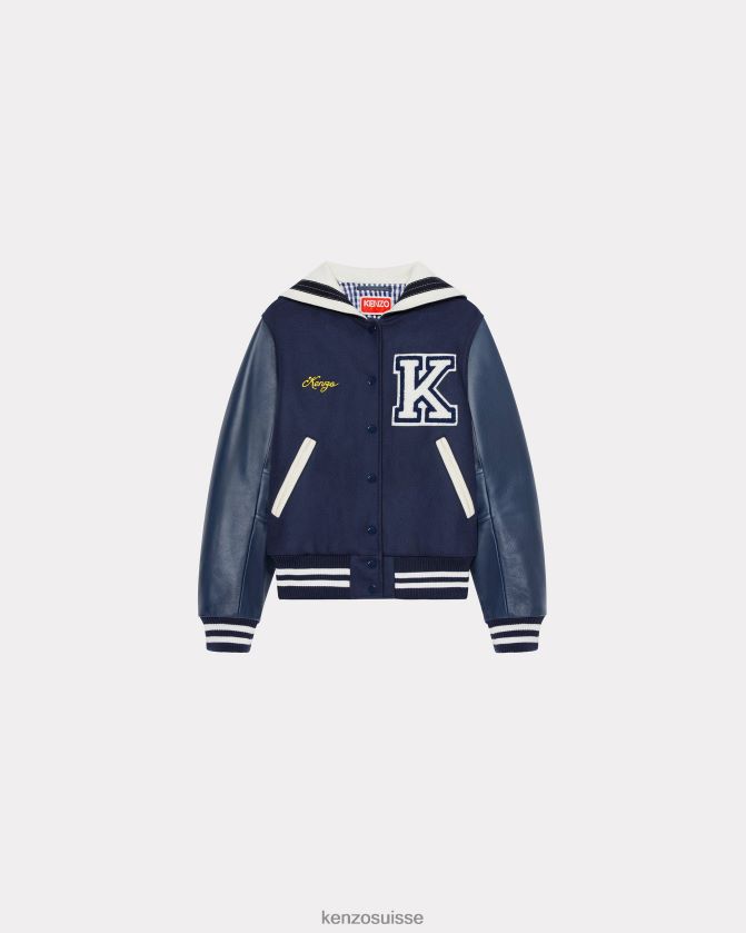 Kenzo veste universitaire en laine et cuir femmes bleu nuit D2804X675 vêtements