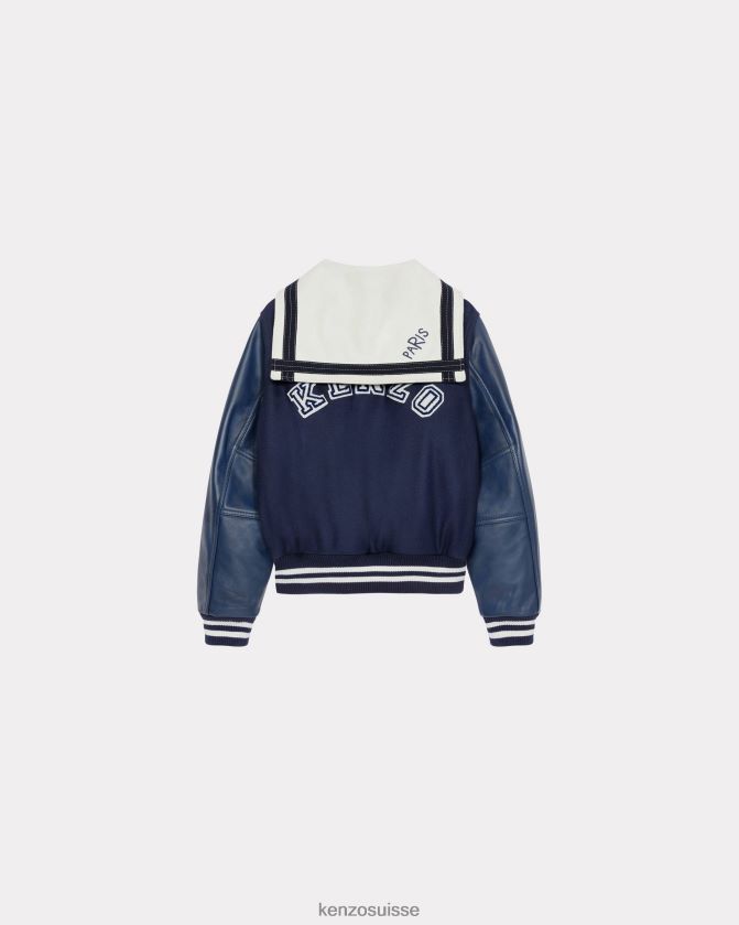 Kenzo veste universitaire en laine et cuir femmes bleu nuit D2804X675 vêtements