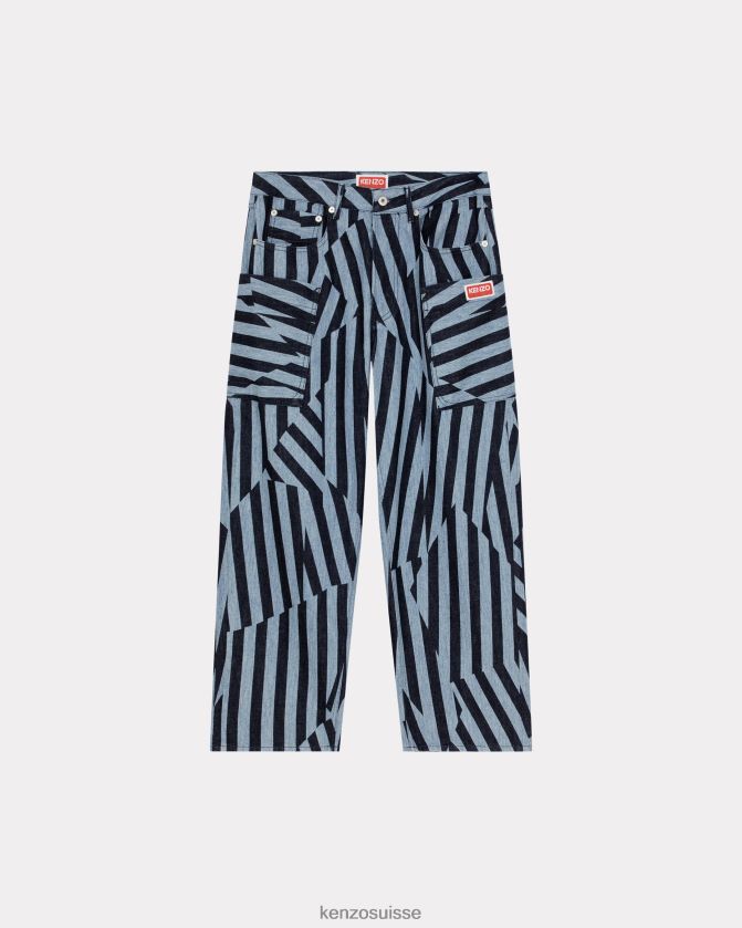 Kenzo jean cargo à rayures éblouissantes Hommes rincer le denim bleu D2804X277 vêtements
