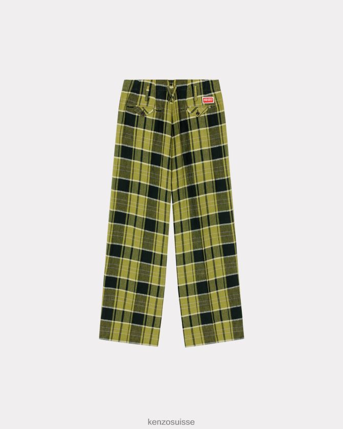 Kenzo pantalon ample en lin à carreaux Hommes herbe verte D2804X163 vêtements
