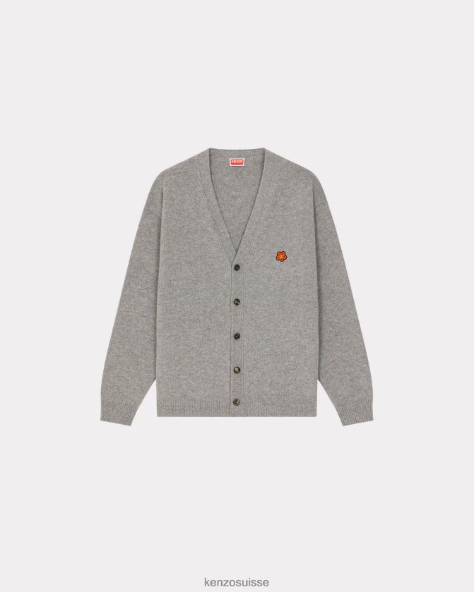 Kenzo cardigan en laine à écusson de fleur de boke Hommes gris perle D2804X244 vêtements
