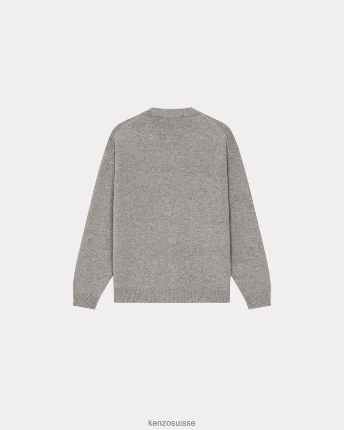 Kenzo cardigan en laine à écusson de fleur de boke Hommes gris perle D2804X244 vêtements