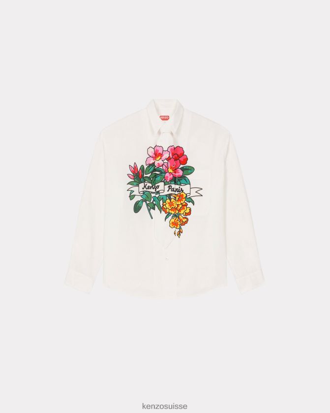Kenzo chemise décontractée de tatouage de fleur d'aloha Hommes blanc cassé D2804X150 vêtements