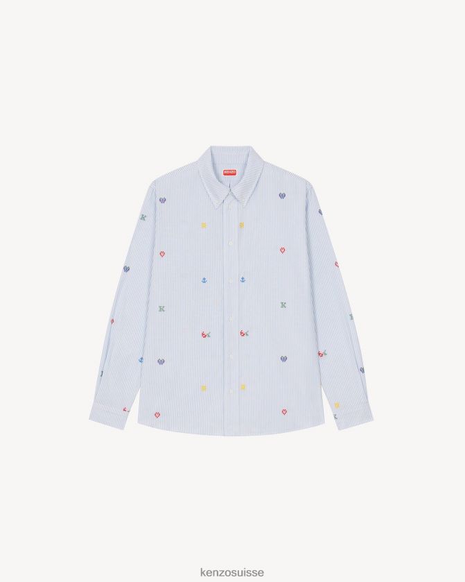 Kenzo chemise décontractée à rayures pixel Hommes bleu clair D2804X356 vêtements