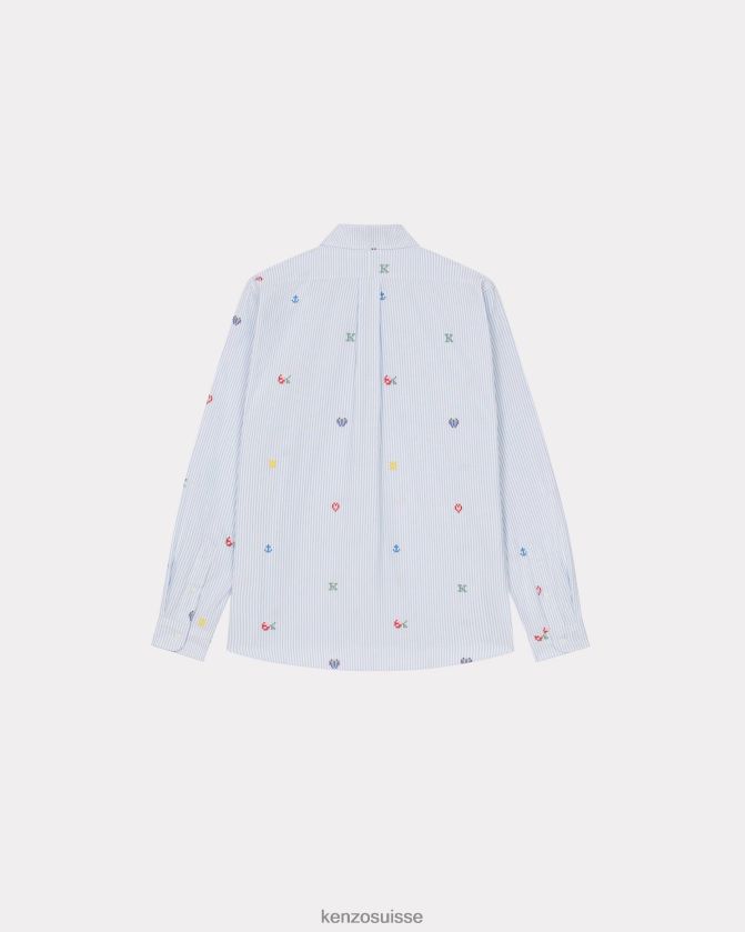 Kenzo chemise décontractée à rayures pixel Hommes bleu clair D2804X356 vêtements
