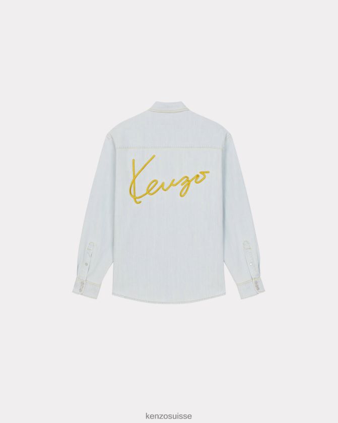 Kenzo chemise de cowboy en jean Hommes denim bleu décoloré D2804X310 vêtements